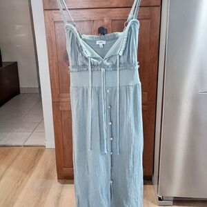 Light Green/Blue Sleeveless Button-Down Dress